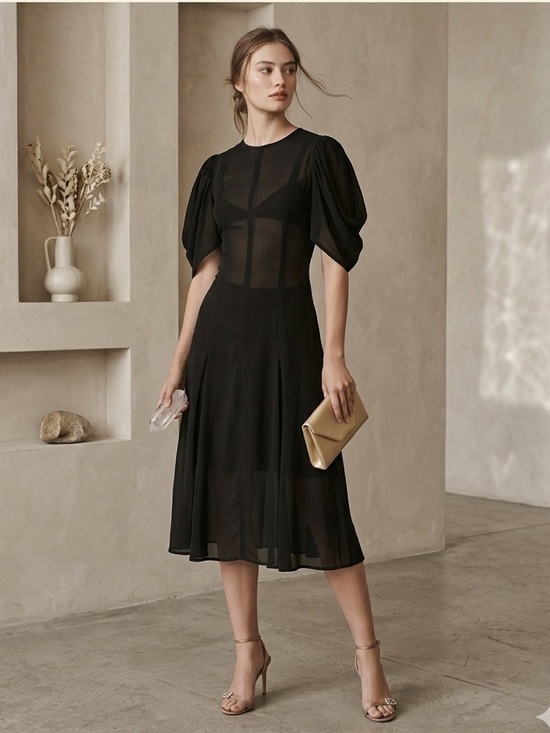 Anthropologie Dresses & Skirts - By Anthropologie Modern Sheer Midi Dress Black NWT Size 0